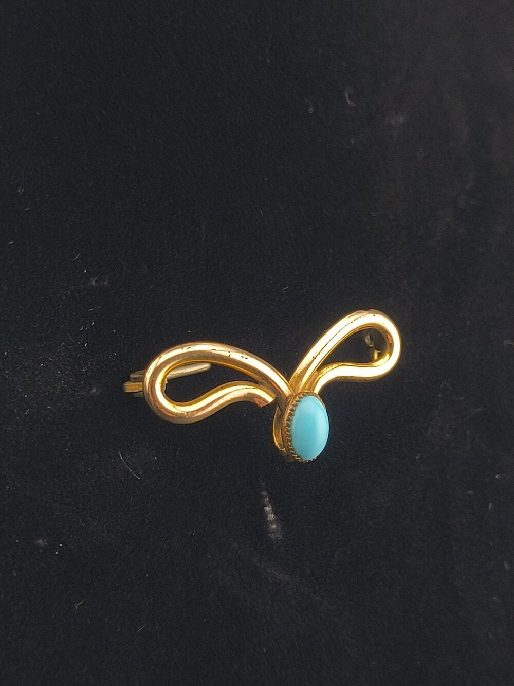 Antique Victorian Solid 10K Gold & Turquoise Lace Pin - 3.0g Statement Brooch